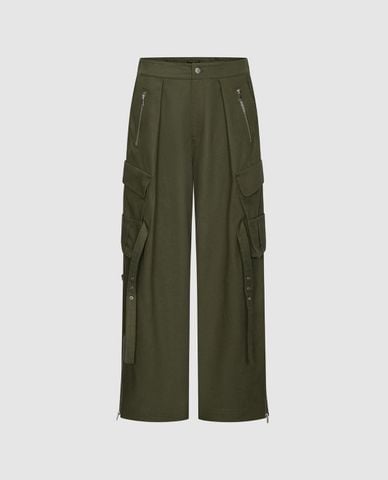  URBAN REVIVO - Quần nữ ống rộng lưng thun phối túi hộp 