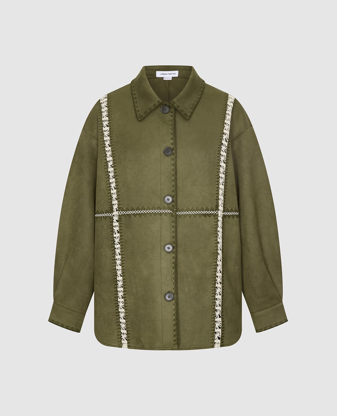 URBAN REVIVO - Áo khoác sơ mi nữ tay dài phối viền thêu
