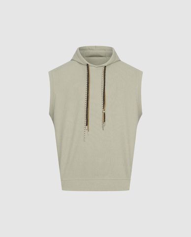  URBAN REVIVO - Áo hoodie nam sát nách phối dây rút 