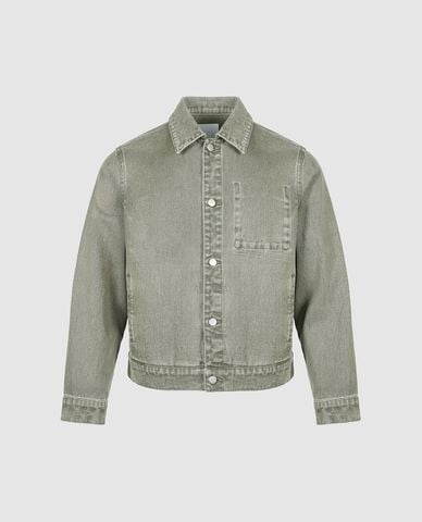  URBAN REVIVO - Áo khoác denim nam cổ bẻ tay dài phối nút 