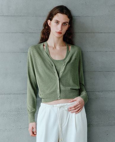  URBAN REVIVO - Áo dệt kim nữ tay dài phối nút 