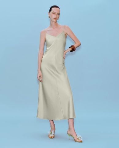  URBAN REVIVO - Đầm hai dây midi cổ V phom suông 