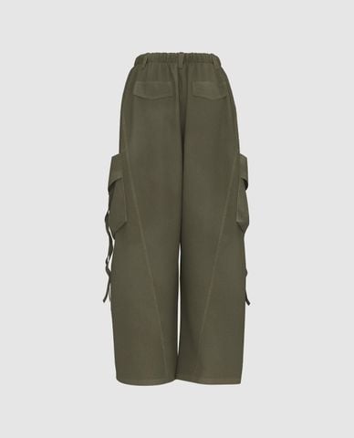  URBAN REVIVO - Quần nữ ống rộng lưng thun túi hộp 