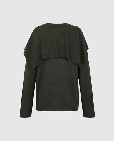  URBAN REVIVO - Áo dệt kim nữ tay dài hai lớp đính khuy 