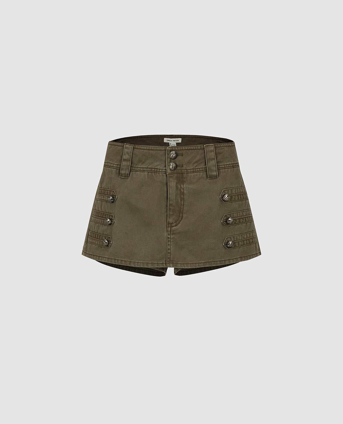 URBAN REVIVO - Quần short jeans nữ giả váy đính khuy