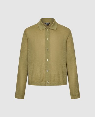  URBAN REVIVO - Áo dệt kim nam cổ bẻ tay dài phối nút 