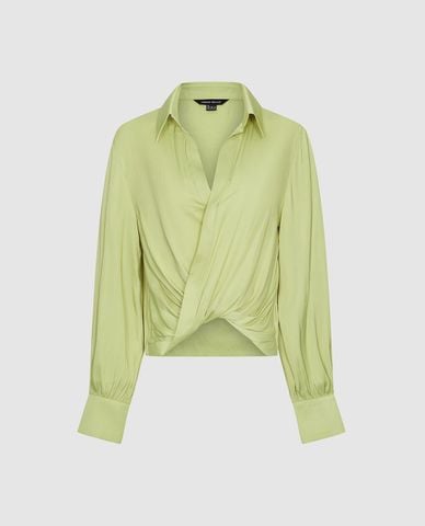  URBAN REVIVO - Áo kiểu nữ cổ bẻ tay dài xoắn eo 