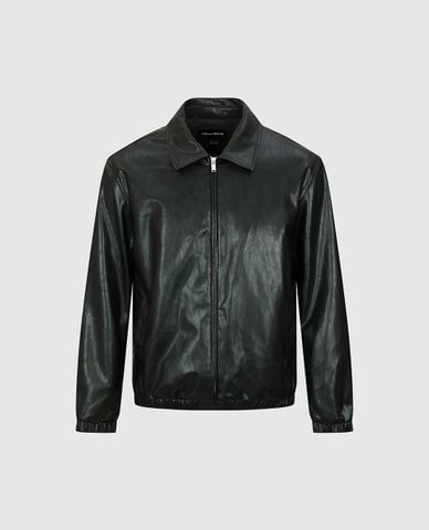  URBAN REVIVO - Áo khoác da nam cổ bẻ tay dài khóa kéo 