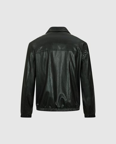 URBAN REVIVO - Áo khoác da nam cổ bẻ tay dài khóa kéo 