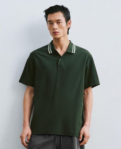  URBAN REVIVO - Áo polo nam cổ bẻ tay ngắn viền sọc 