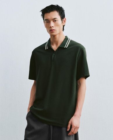  URBAN REVIVO - Áo polo nam cổ bẻ tay ngắn viền sọc 