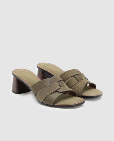  URBAN REVIVO - Giày mules cao gót nữ hở mũi gót trụ 