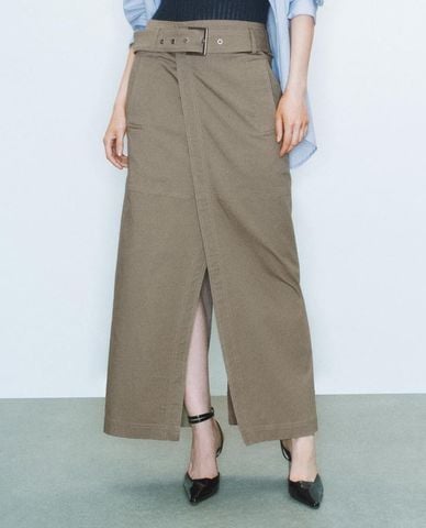  URBAN REVIVO - Chân váy phom suông midi xẻ tà 