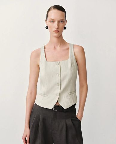  URBAN REVIVO - Áo khoác gilet nữ cổ vuông phối nút 