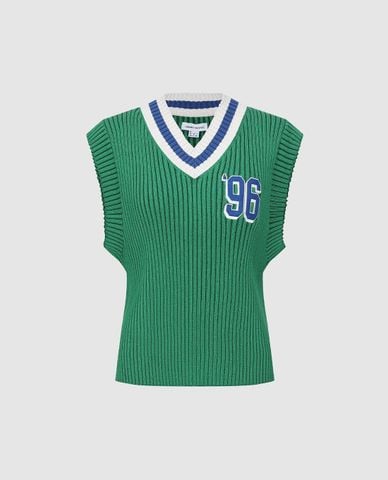  URBAN REVIVO - Áo dệt kim nữ sát nách cổ V thể thao 