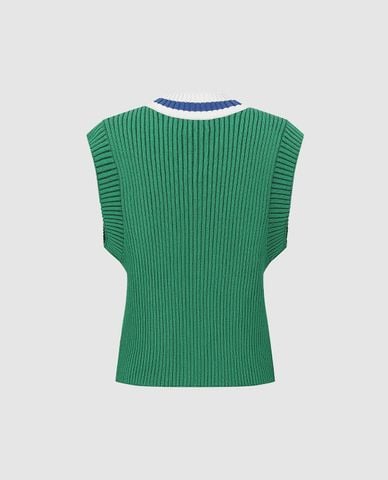  URBAN REVIVO - Áo dệt kim nữ sát nách cổ V thể thao 