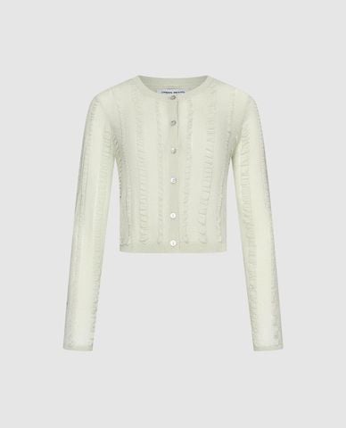  URBAN REVIVO - Áo khoác dệt kim nữ tay dài phối bèo 