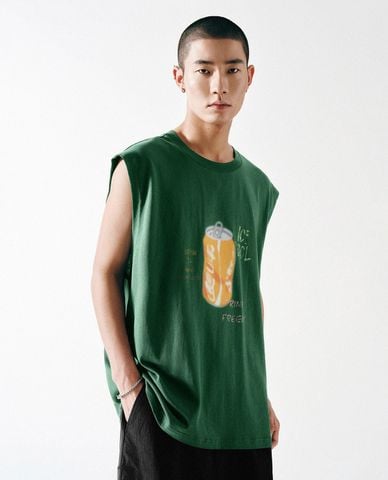  URBAN REVIVO - Áo sát nách nam cổ tròn in họa tiết 