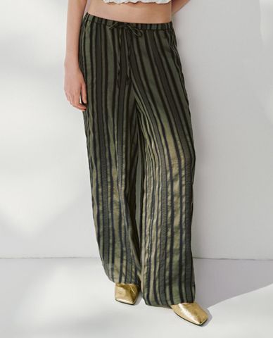  URBAN REVIVO - Quần nữ ống rộng phối sọc 