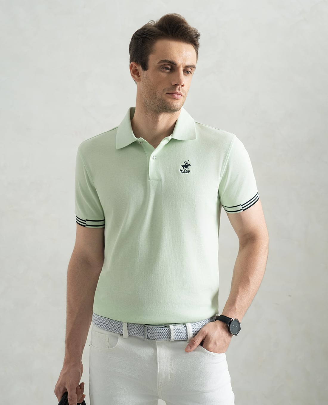 BEVERLY HILLS POLO CLUB - Áo polo nam cổ bẻ tay ngắn viền sọc