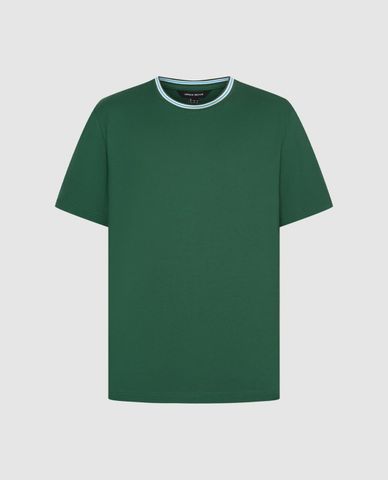  URBAN REVIVO - Áo thun nam cổ tròn tay ngắn phối viền 