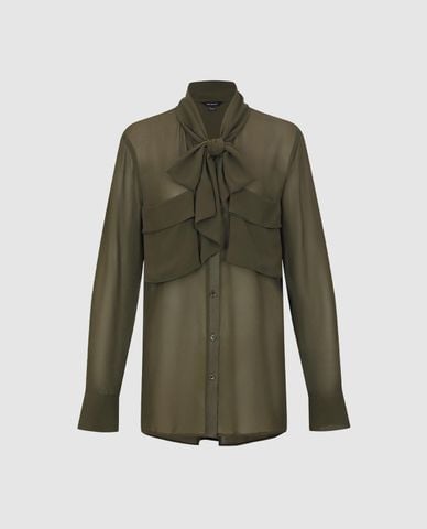  URBAN REVIVO - Áo sơ mi nữ tay dài phối nơ cổ 