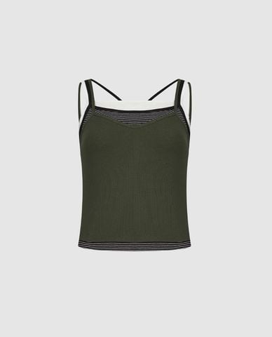  URBAN REVIVO - Áo hai dây nữ layer phối sọc phom ôm 