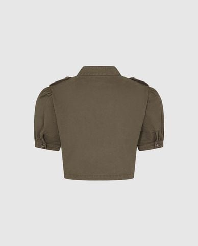  URBAN REVIVO - Áo khoác croptop nữ cổ trụ tay bồng 