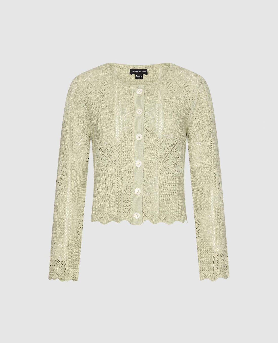 URBAN REVIVO - Áo khoác dệt kim nữ cổ tròn phối ren