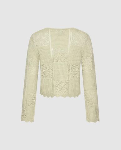  URBAN REVIVO - Áo khoác dệt kim nữ cổ tròn phối ren 