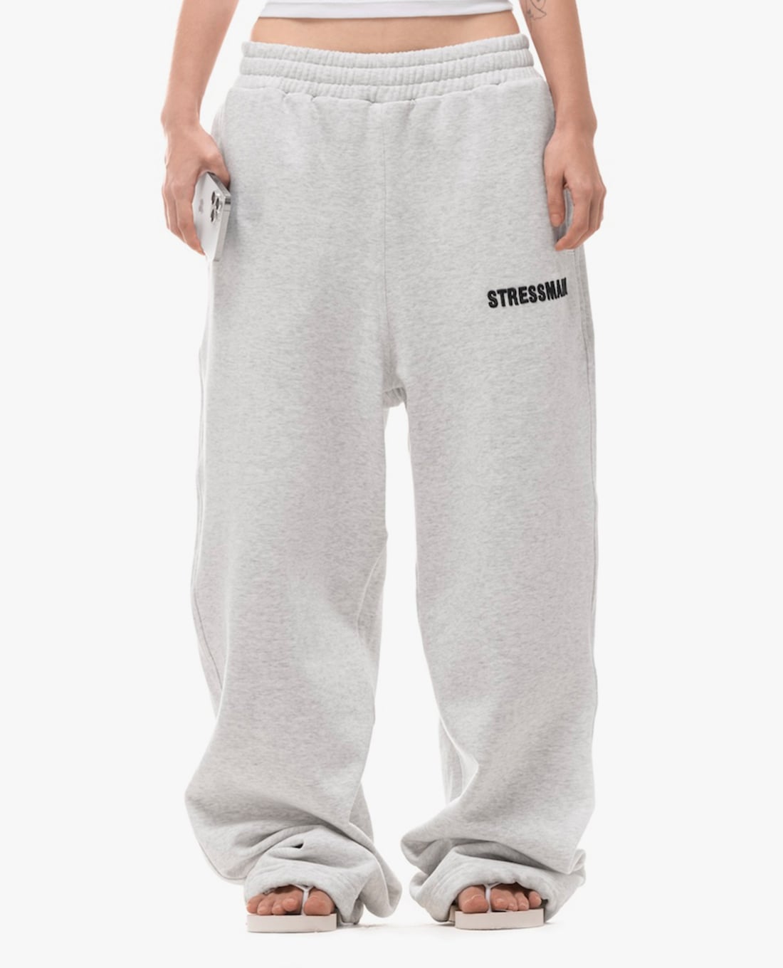 STRESSMAMA - Quần unisex ống rộng lưng thun in logo