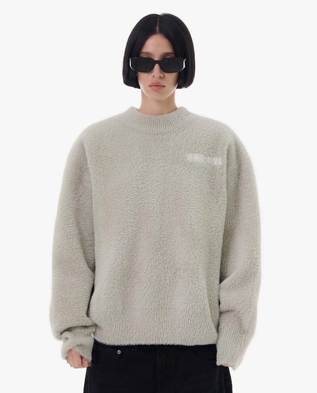 STRESSMAMA - Áo sweater unisex cổ tròn tay dài phối logo