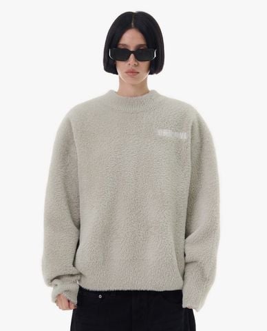  STRESSMAMA - Áo sweater unisex cổ tròn tay dài phối logo 