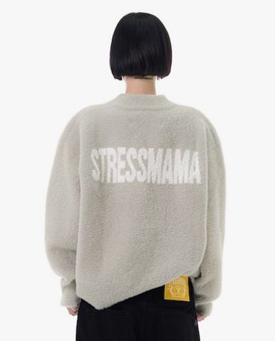  STRESSMAMA - Áo sweater unisex cổ tròn tay dài phối logo 
