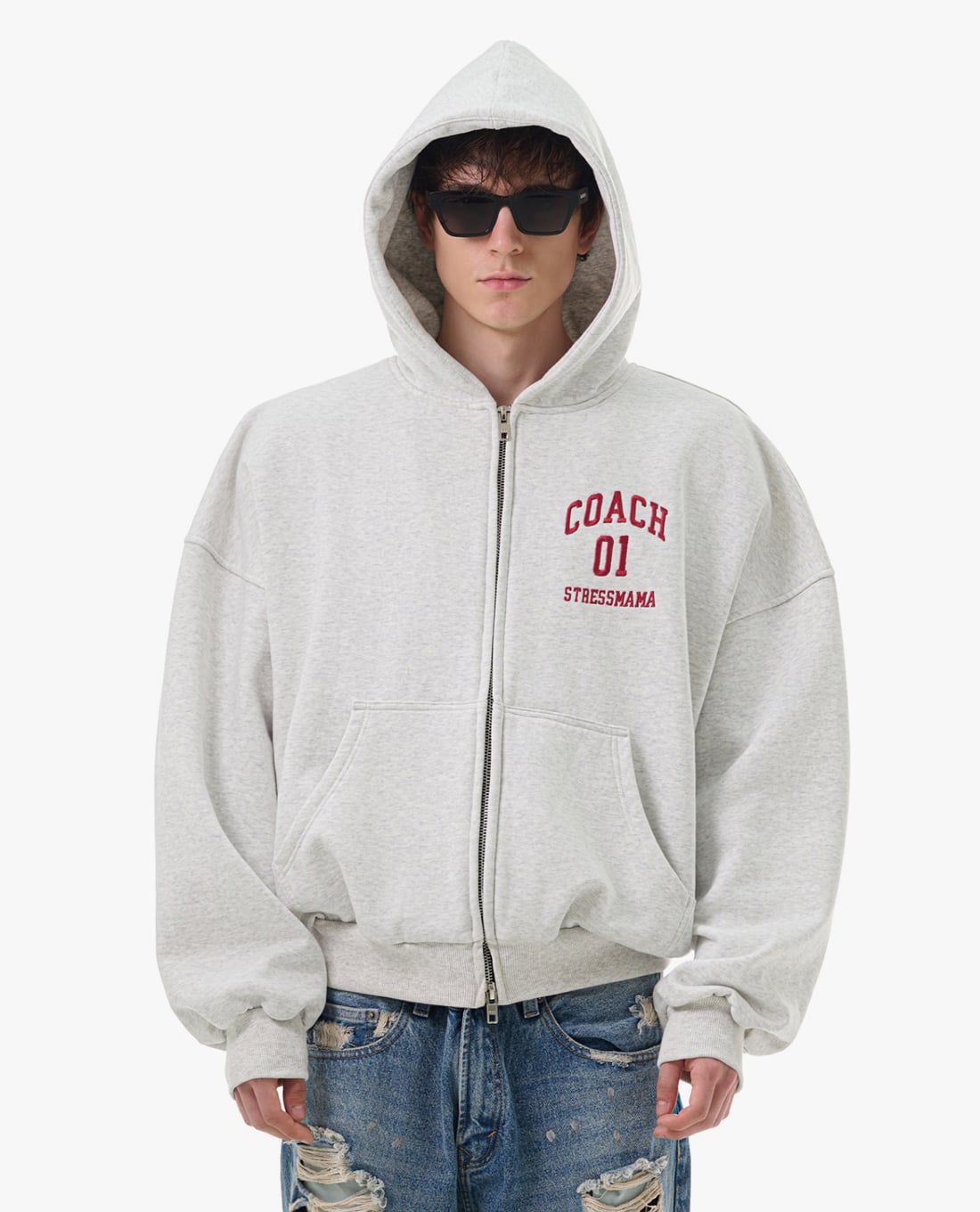 STRESSMAMA - Áo khoác phối mũ unisex khóa zip PT University