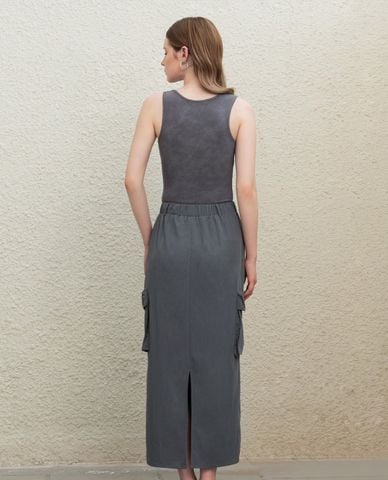  DEZUS - Chân váy midi xẻ tà phối túi hộp Naomi 