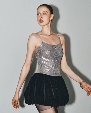  DEZUS - Đầm dự tiệc mini hai dây đính sequin Oisa 