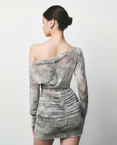  DEZUS - Đầm trễ vai mini nhún eo Odessa 