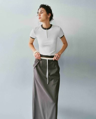  DEZUS - Chân váy phom suông midi lưng thun Geroni 