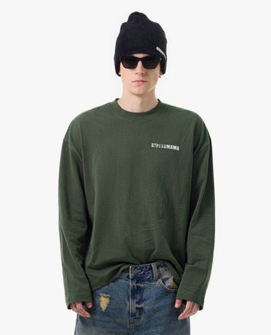  STRESSMAMA - Áo thun unisex cổ tròn tay dài in logo 