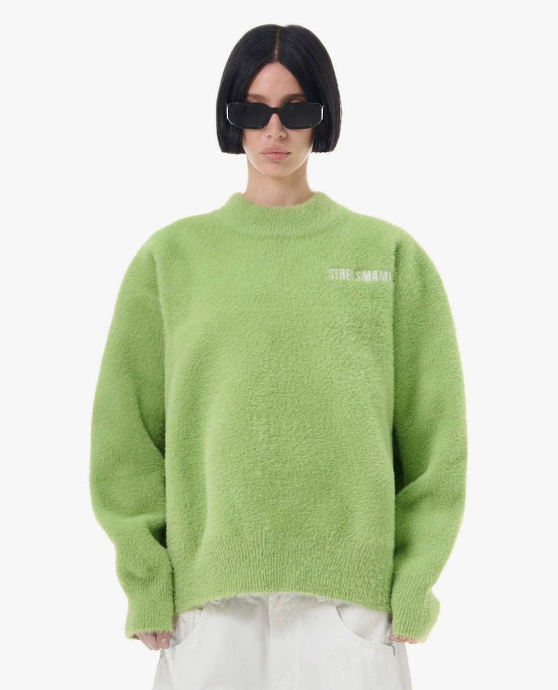 STRESSMAMA - Áo sweater unisex cổ tròn tay dài phối logo