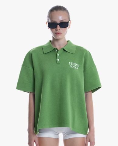  STRESSMAMA - Áo polo unisex dệt kim cổ bẻ tay ngắn 