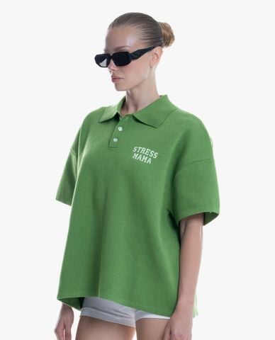  STRESSMAMA - Áo polo unisex dệt kim cổ bẻ tay ngắn 