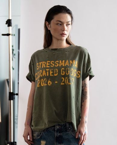  STRESSMAMA - Áo thun unisex cổ tròn tay ngắn in chữ 