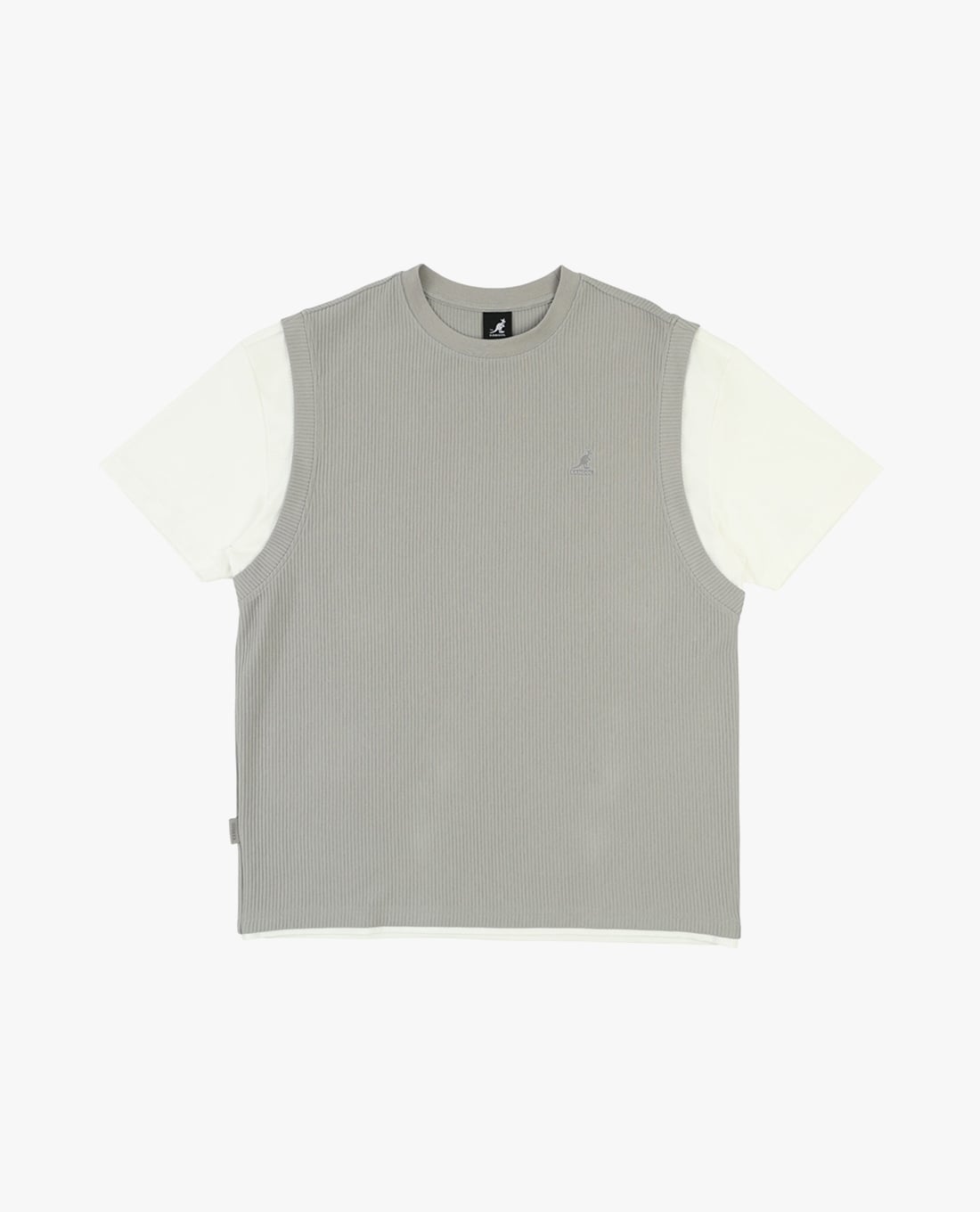 KANGOL - Áo thun unisex cổ tròn phối tay tương phản