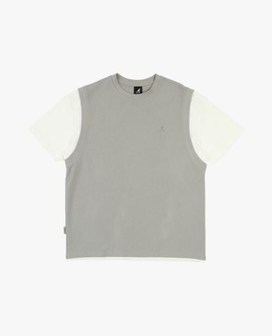  KANGOL - Áo thun unisex cổ tròn phối tay tương phản 
