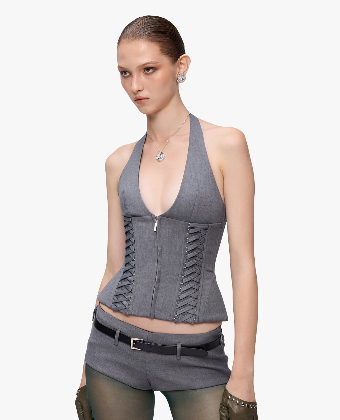 FANCì CLUB - Áo corset nữ cổ yếm phối dây đan Julia