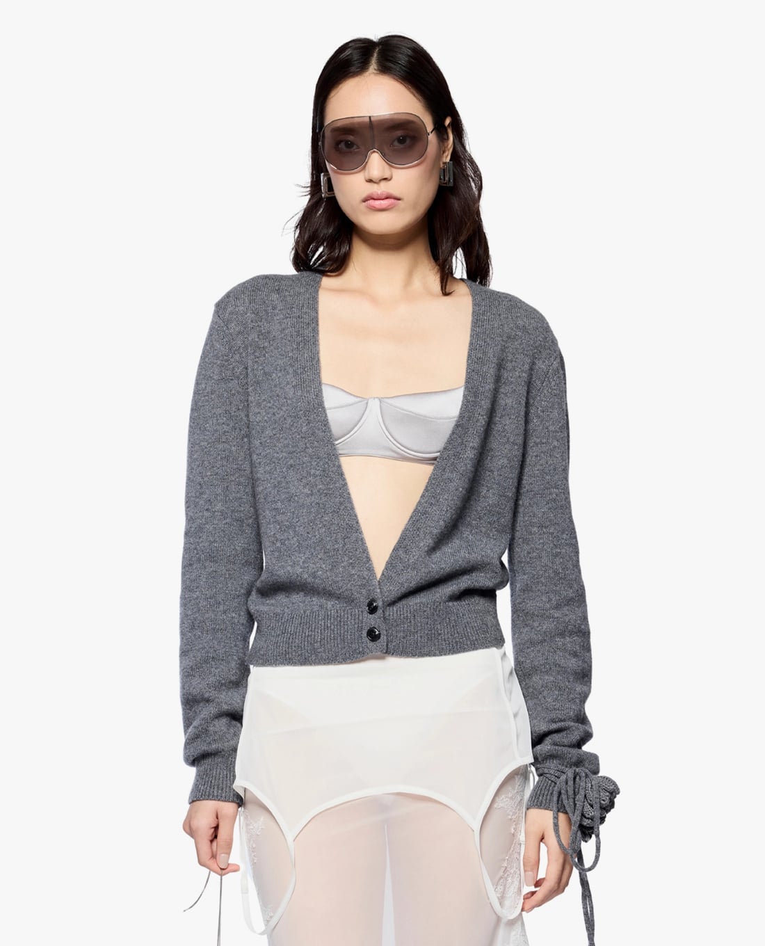 FANCì CLUB - Áo khoác cardigan nữ cổ V tay dài Fingerpull