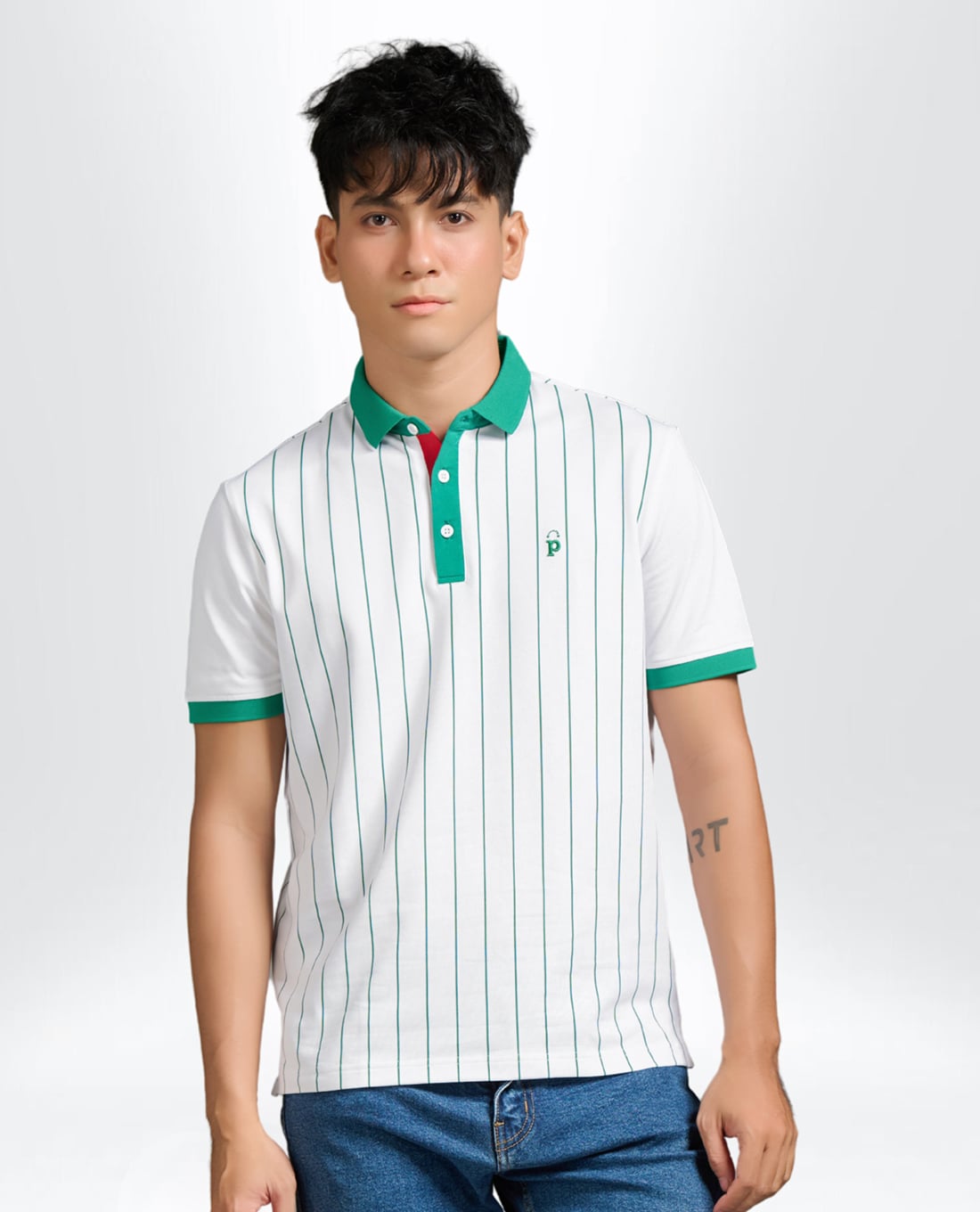 PILI - Áo polo nam tay ngắn thêu logo kẻ sọc