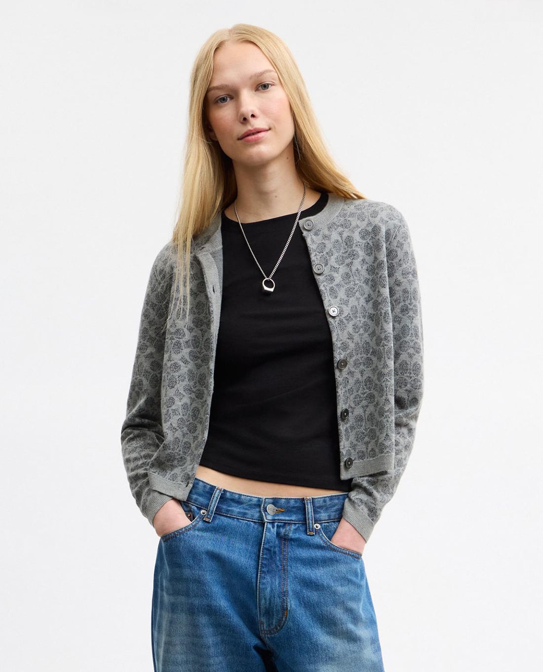 COACH - Áo khoác cardigan nữ cổ tròn tay dài Signature
